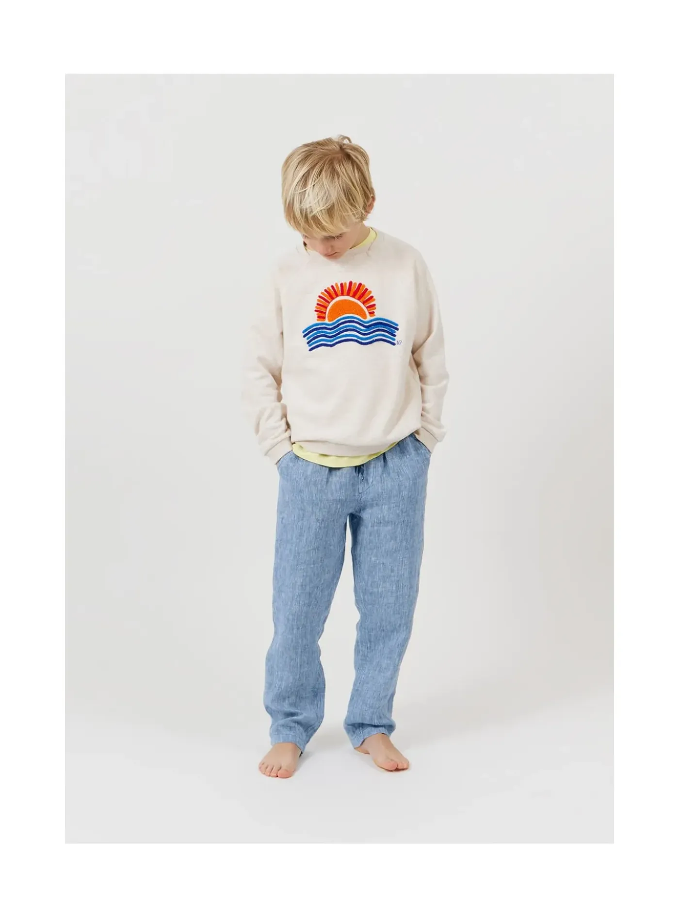Arsene et les pipelettes Pantalon Lin Chine BLEU4 New