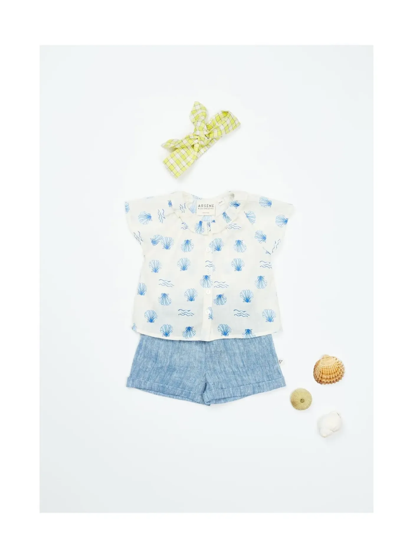 Arsene et les pipelettes Short Bébé Lin Chiné BLEU4 Sale