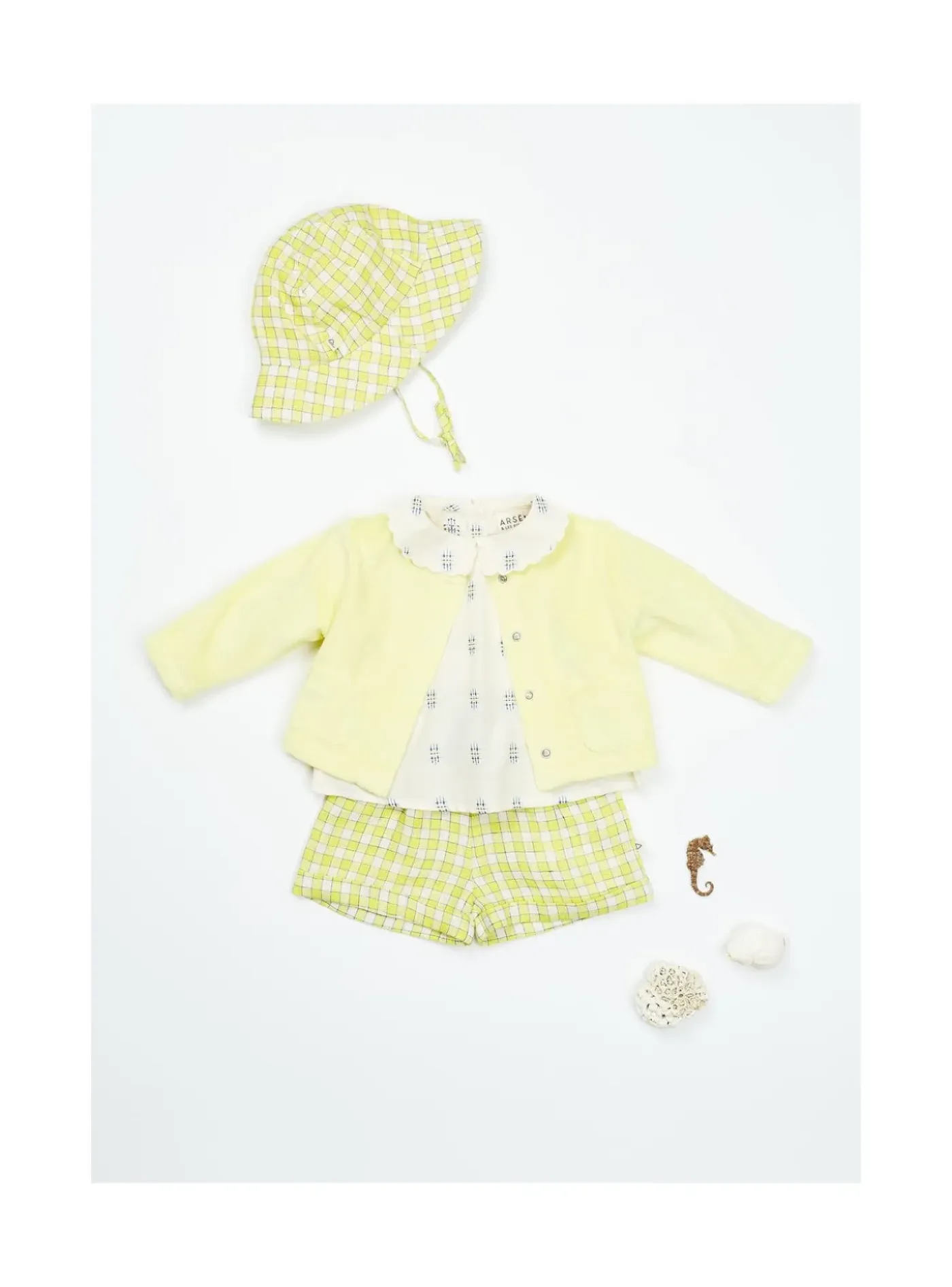 Arsene et les pipelettes Short Bébé Petits Carreaux JAUNE52 Online